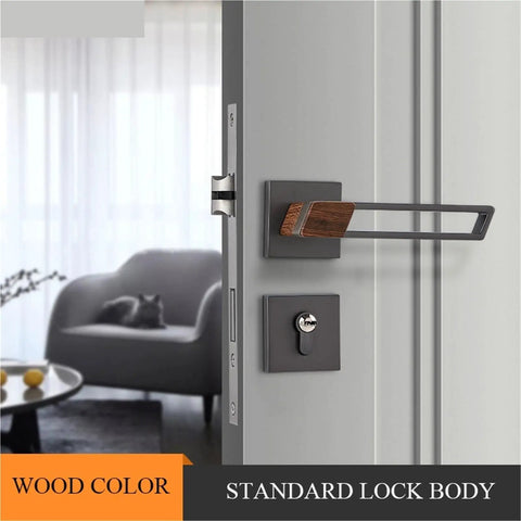 Heavy Duty Metal Door Handle Set Pair With Locking Function And Thickened Panel Pulls on interior door, wood accent