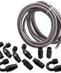 Premium Stainless Steel PTFE Braided Hose Line Kit With AN6 Fittings Perfect For Fuel And Oil Transfer In Your Ride Or Machine Over 20 Feet Long coiled hose and fittings