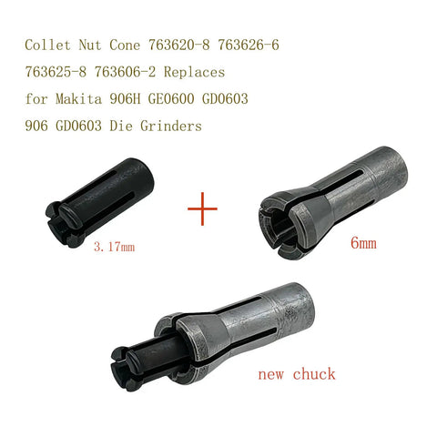Collet Cone Set For Die Grinders Five Piece Kit With Two 6.35mm Cones One 6mm Cone One 3mm Cone Plus Pro Grade Collet Nut