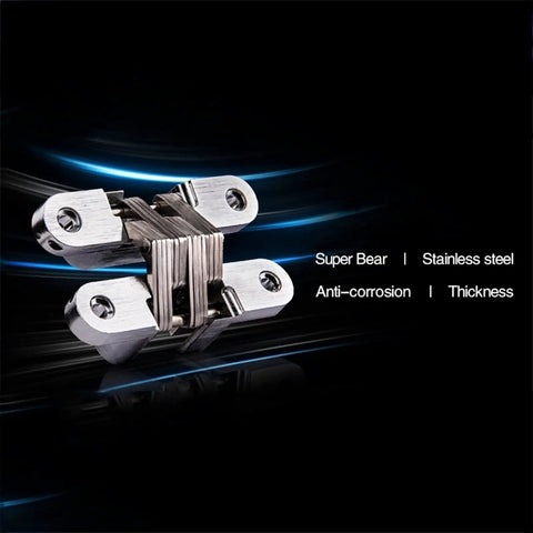 Top Shelf 2 Piece 304 Stainless Steel Hidden Cabinet Hinges For Kitchen Furniture Super Slick Invisible Fold In Hardware Rock Solid Quality That Simply Delivers, showing a close-up of a sturdy stainless steel hinge.