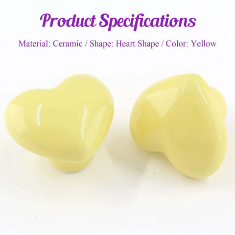 Super Sweet Heart Shape Ceramic Drawer Knobs Yellow Dresser Handles Two Pack Replacement Hardware For Kids Bedroom Cabinet Pulls Rad Slick Furniture Decor Set, two yellow heart-shaped ceramic knobs.