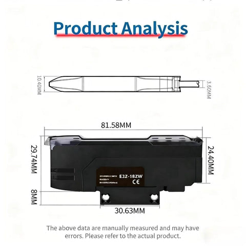 Dimensions diagram of the Go-To NPN Fiber Optic Sensor with LED Dual Digital Display and High Definition Readouts