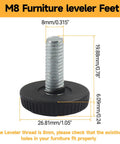Threaded Adjustable Leveling Feet M8 12 Pack For Furniture Tables Chairs Cabinets And Stools Galvanized Steel With Black Finish
