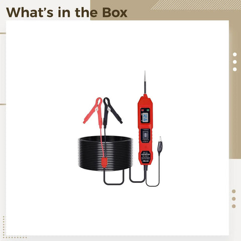 Must-Have Automotive Circuit Tester With Bright LCD Screen For Fast Car Electrical Diagnosis, includes 17 inch cable and clamps.