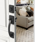 Matte Black Front Door Lock Set With Beefed Up Heavy Duty Handleset And Single Cylinder Deadbolt For Home Or Office, Keyed Entry Security