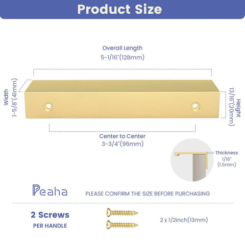 Product size diagram of Twenty Five Pack Kitchen Cabinet Handles Three And Three Quarters Inch Matte Gold Pulls for Dresser Drawers.