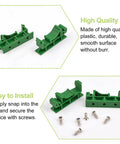 Durable Plastic DIN Rail Mounting Adapter Kit 10 Sets For 35mm Rails With Circuit Board Mount Brackets Carrier Clips And Easy Snap In Install For Electrical Panels And Enclosures, green plastic adapters with screws