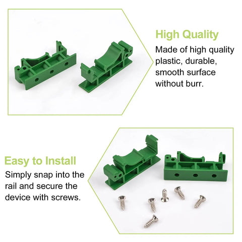 Durable Plastic DIN Rail Mounting Adapter Kit 10 Sets For 35mm Rails With Circuit Board Mount Brackets Carrier Clips And Easy Snap In Install For Electrical Panels And Enclosures, green plastic adapters with screws