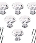 Clear Crystal Glass Cabinet Knobs 6 Pack Diamond Shape 30mm Drawer Pulls For Cabinets Dressers Wardrobes Kitchens With Chrome Base And Easy Install Eight Tenths Inch Screw Thread