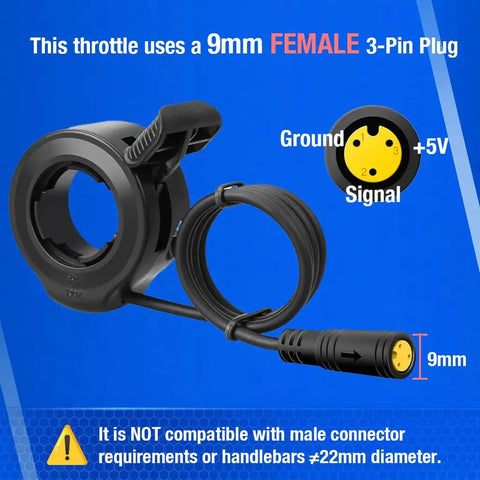 Thumb Throttle For Mid Drive Electric Bikes Waterproof 3 Pin Female Connector Compatible With Bafang BBS Motors