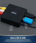 Video Capture Card No PC Needed Plug And Play Easy VHS To Digital Converter with HDMI Passthrough, micro SD and USB ports visible.