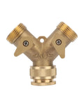 Heavy Duty Solid Brass Y Shaped Valve Two Way Water Splitter Faucet Adapter With Ball Control For Garden Irrigation and Smooth Pipe Connections That Really Hold Up Tight