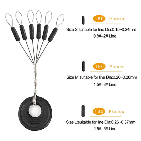 1080Pcs Fishing Bobber Stops Kit With Oval And Column Shape Float Sinker Stops Black Rubber 6 In 1 Bobber Stop Set L M S Size