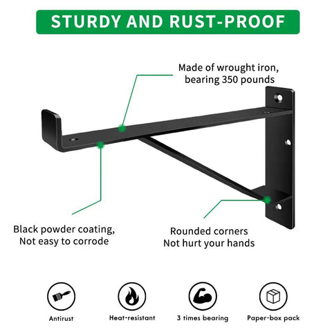 Heavy Duty 16 Inch Shelf Brackets With Lip Tough Industrial Wall Mount Metal Storage Brackets For Indoor Outdoor Use Rust Resistant Includes Screws 2 Pack Black