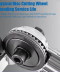 Close-up of physical disc cutting wheel with tightly fitted gear structure for efficient operation