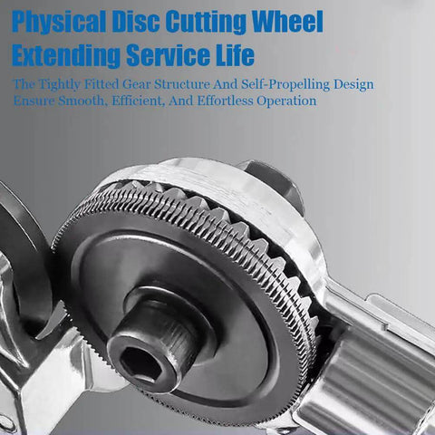 Close-up of physical disc cutting wheel with tightly fitted gear structure for efficient operation