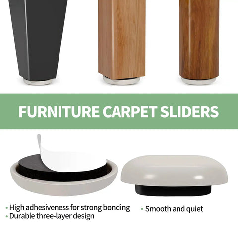 12 Pack 1 Inch Stick On Furniture Sliders Set with 8 Round and 4 Square Pads Beige for Carpet and Hardwood Floors