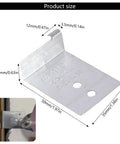 100 Pieces Door Frame Corner Fixer And Installation Bracket Set Stainless Steel with dimensions and installation view