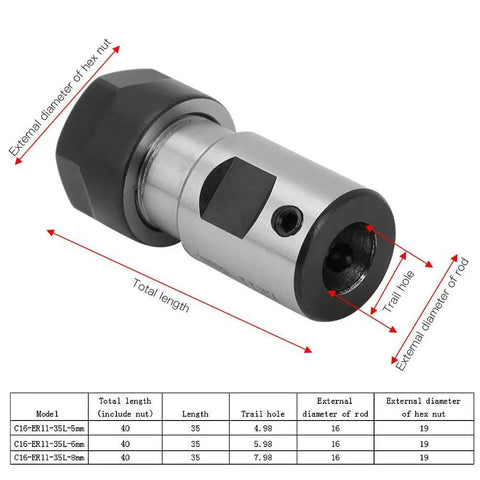 High Precision CNC Milling Holder With Straight Shank Chuck Collet, 5mm size, showing length and diameter measurements