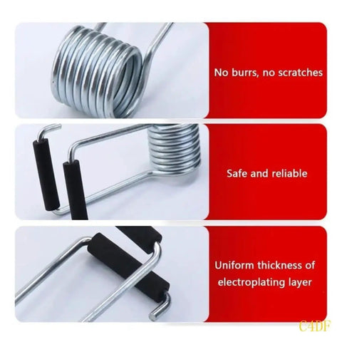Heavy Duty Self Closing Door Hinges Set With Torsion Spring, showing spring coil detail and safety features overlaid.
