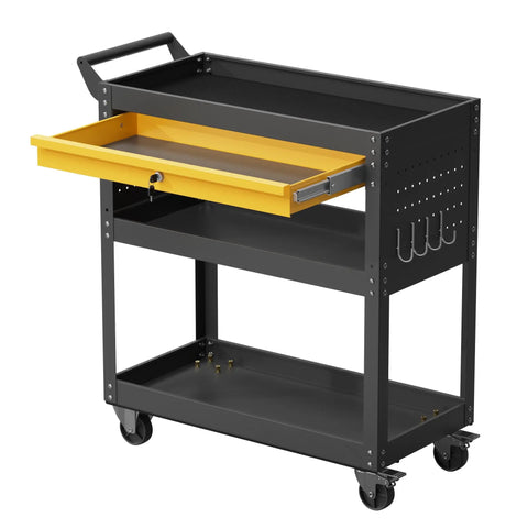 Workhorse Heavy Duty Rolling Tool Cart With Three Tiers And Drawer Plus Pegboard 440 Lb Capacity Steel Utility Cart On Wheels