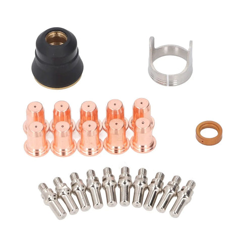 Jiawu Plasma Cutter Consumables Kit Durable Brass Parts For Fast Easy Repairs Boosting Cutting Quality And Safety For Pros And DIYers Saving Shop Time With Super Reliable Upgrades, includes nozzles and connectors.