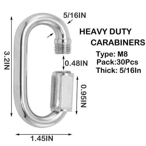 Beefy 30 Pack Quick Link Chain Five Sixteenth Inch Locking Carabiner Links For Porch Swing Hammock And Shade Sail 1200 Lbs