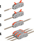 Huge 50 Piece Pack Of Lever Wire Connectors With Push In Tech For Super Easy Tool Free Hook Ups And Fast One to Inline Splicing On Wires From 28 To 12 Awg That Are Totally Reusable Durable Orange And Gray Colors Galore. 4-step gray-orange connector use