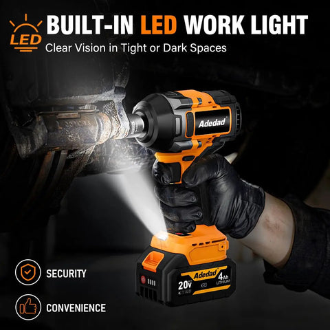 Beefy Half Inch Brushless Impact Wrench With 3000 RPM Three Speed Modes High Torque used under car with built-in LED light