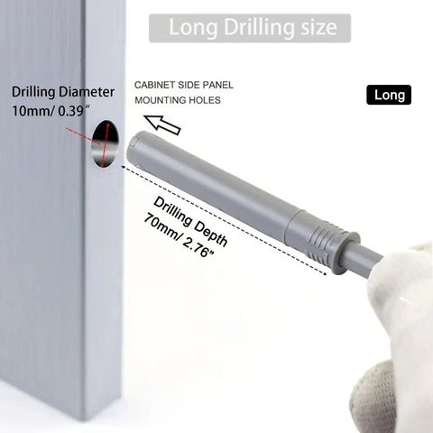 Push To Open Cabinet Hardware 20 Pack Hidden Door Latches installation guide showing drilling dimensions.