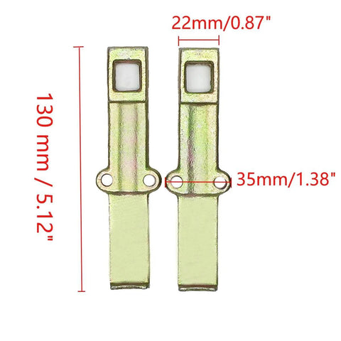 Two carbon steel parts for Adjustable Two Jaw Gear Puller Tool, dimensions shown, brass-tone finish.
