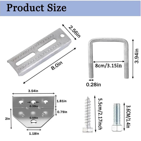 Heavy Duty Boat Trailer Bunk Brackets Kit With Galvanized Swivel Top Bunks For 3x3, 2x3, And 1.5x3 Crossmembers, Four Piece Bracket Kit With Square U Bolts And Hardware Set For Secure Hull Support