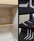 Heavy Duty L Shaped Shelf Brackets Set Of Four Built Like A Tank Rock Solid Metal Corner Supports For Wall Mounted Shelving, showing white wrought iron braces with shelves.