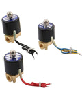 Brass Ball Valve With One Quarter Inch Internal Thread, Solenoid Water Valve For Hot And Cold Water Lines, Easy To Install And Works With DC12V DC24V Or AC220V, Ideal For Garden Irrigation, Piping, And Water Systems. Three brass solenoid valves with wiring