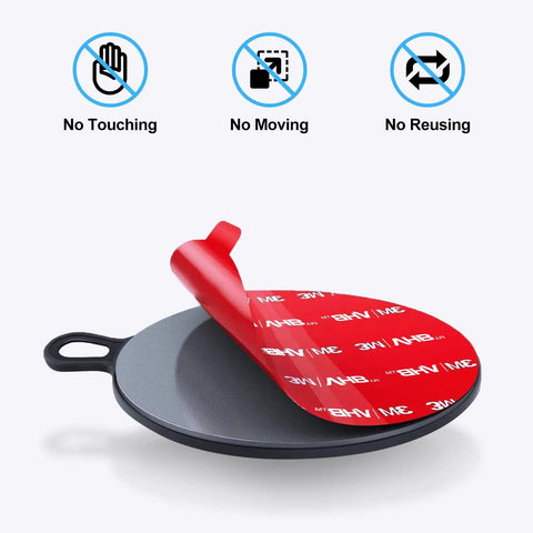 95 mm Adhesive Disk For Suction Cup Mounts, heat-resistant, shows a red 3M adhesive layer peeled back, with icons indicating usage instructions.