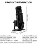 Heavy Duty Electric Burr Coffee Grinder With Sixty Fine Adjustments And 48 Millimeter Conical Steel Burrs For Dank Fresh Grinding And Smooth Barista Style Single Dose Pulls with product dimensions
