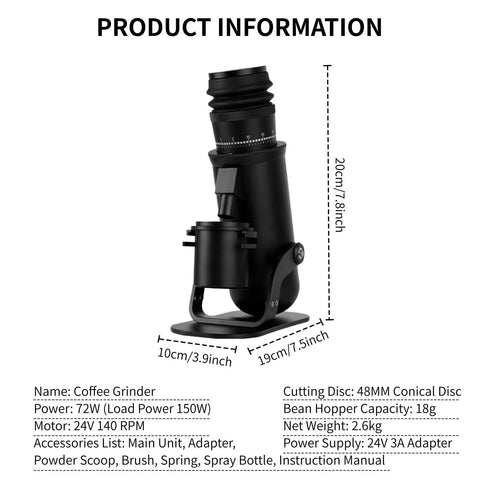 Heavy Duty Electric Burr Coffee Grinder With Sixty Fine Adjustments And 48 Millimeter Conical Steel Burrs For Dank Fresh Grinding And Smooth Barista Style Single Dose Pulls with product dimensions
