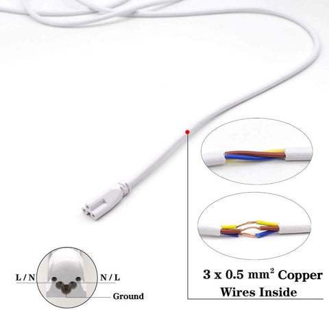 3 Meter Double End LED Linkable Power Cord For T5 And T8 Tube Light Fixtures End To End Connector Cable with copper wires inside