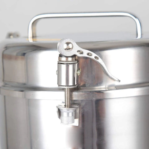 Close-up of stainless steel lid and clamp on Beast Of A 1500G Grain Grinder Mill With 3500W Electric Motor for home use