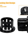 60 Pack 1/2 Inch Snap In Cable Bushing Grommets in black nylon locking housings showing locking slot design