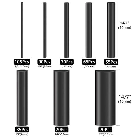 460Pcs Black Heat Shrink Tubing Kit 2:1 Shrink Ratio Marine Grade Waterproof Electrical Tubing for Wires 8 Sizes