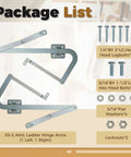 Package contents of 55-2 Attic Ladder Hinge Arms Replacement For Werner Terrace Staircase Compatible With Mk 5 WU2210 W2208 W2210 Post February 2010 Models DIY Friendly Enhanced Safety Durable Fit Easy Install