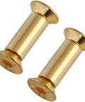 Close-up of Ten Piece Brass Knife Handle Rivets Set For Five Millimeter Holes With Flat Hex Head Screws Locking Design on white background