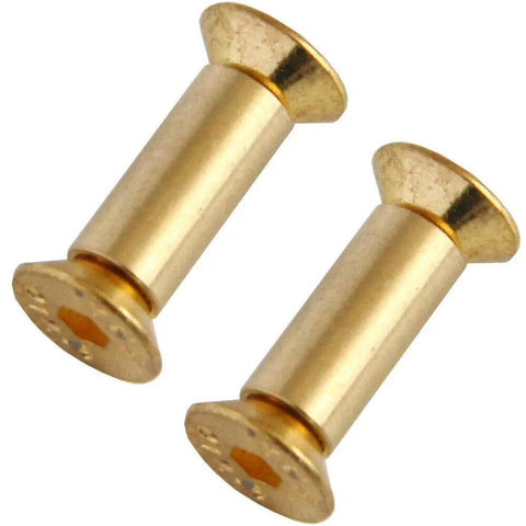 Close-up of Ten Piece Brass Knife Handle Rivets Set For Five Millimeter Holes With Flat Hex Head Screws Locking Design on white background