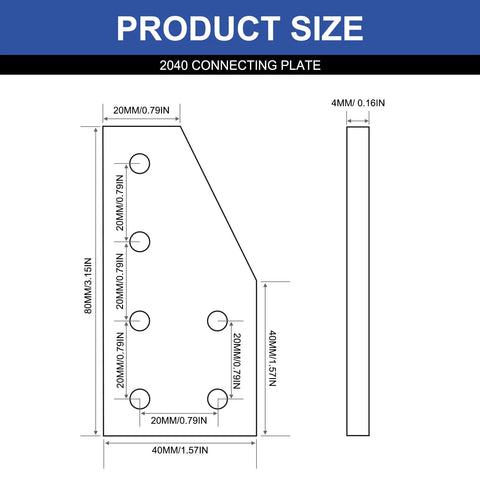 Blueprint of Eight Piece 2040 Aluminum Extrusion L Bracket Corner Joint Plates With 6 Holes V Slot T Slot Hardware Gear Kit