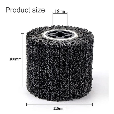 4Pcs Stripping Drum Set With 40 Grit Abrasive Drawing Wheels For Metal Rust And Paint Removal Coating Stripping Surface Conditioning Burnishing Descale And Weld Oxidation Cleanup 4.5 By 4 Inch, single drum close-up, 115mm