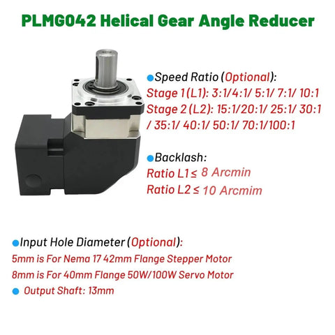 Heavy-Duty Helical Gear Planetary Gearbox And 90 Degree Angle Motor Reducer with speed ratio details and compact design.