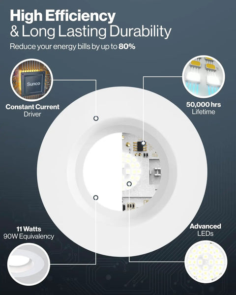 4 Inch LED Recessed Lighting Kit Pack Of 10 Dimmable Smooth Trim Downlights 4000K Cool White 11W Equals 60W highlighted features