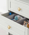 Six Pack 1.65 Inch Round Gold Cabinet Knobs With Brushed Finish Oversize Pulls For Drawers Dressers Closets Cabinets Great For Replacing Dresser Knobs And Cabinet Hardware Easy To Install on a white dresser drawer