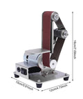 Mini Electric Belt Sander And Polisher Machine Desktop Grinding Tool with stainless steel frame for compact wood and metal projects.